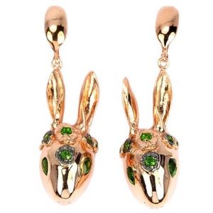 14k Rose Gold Sterling Silver Peridot Rabbit Head Charm Earrings 6.5